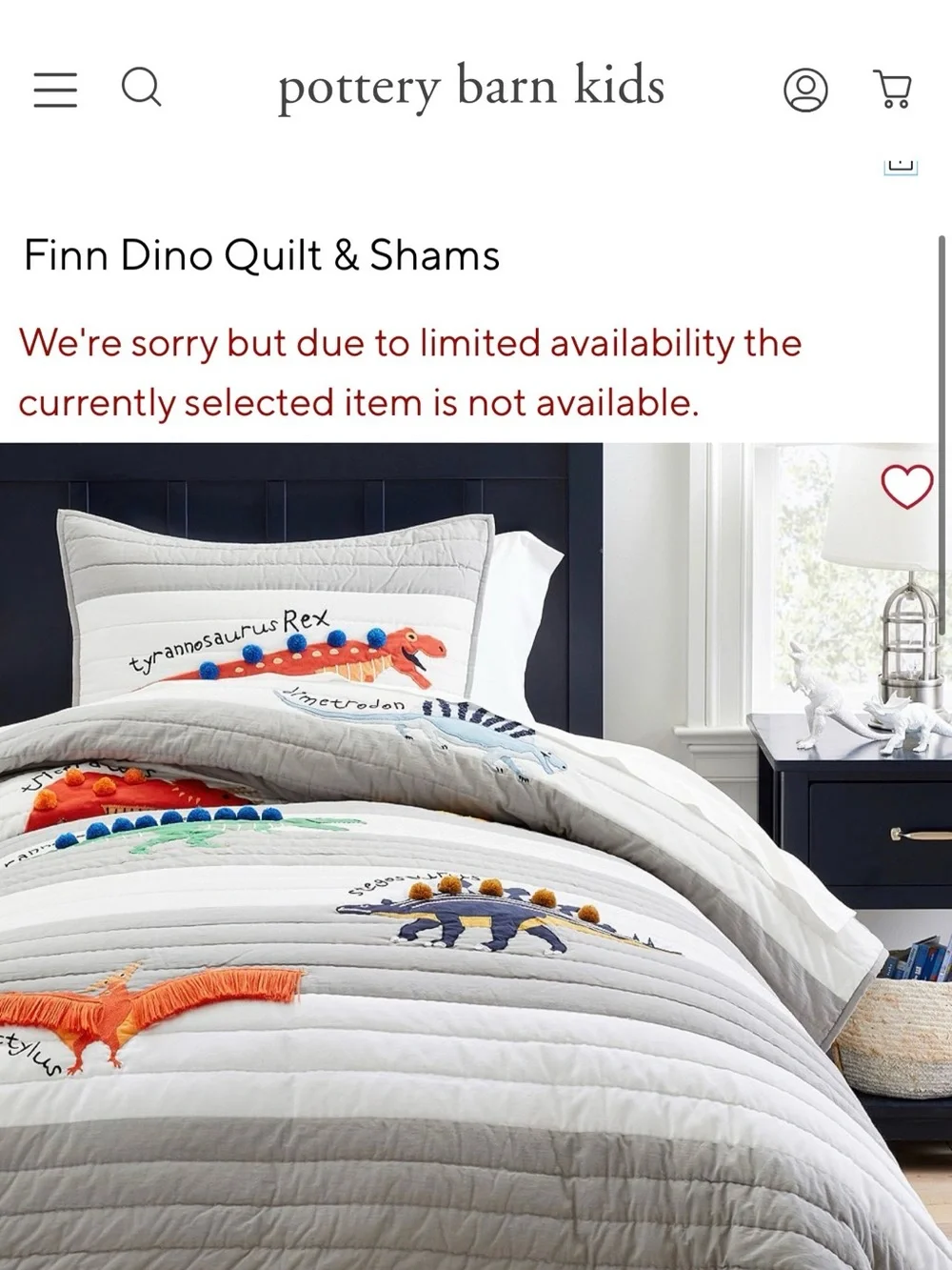 Kids Dinosaur Quilt Set - Gray & White